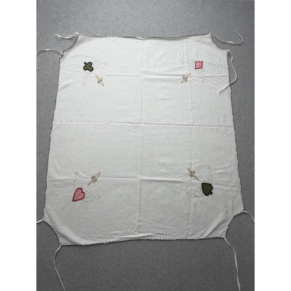 Vintage Card Table Cloth‎ Linen Look Felt Applique Suits Embroidered Ties 30x33
